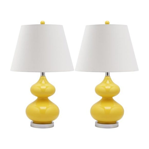 Set of 2 Eva Double Gourd Glass Lamps, Yellow