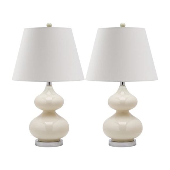 Set of 2 Eva Double Gourd Glass Lamps, Cream