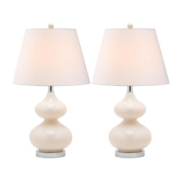 Set of 2 Eva Double Gourd Glass Lamps, Cream