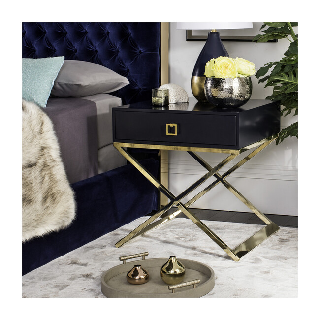 Zarina Cross Leg End Table, Navy Home Furniture Nightstands & Accent