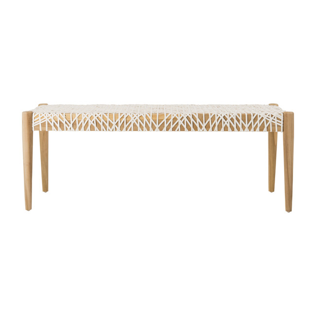 Bandelier Leather Weave Bench, Cream