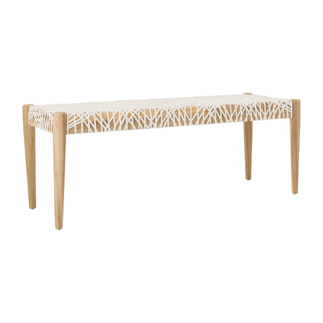 Bandelier Leather Weave Bench, Cream