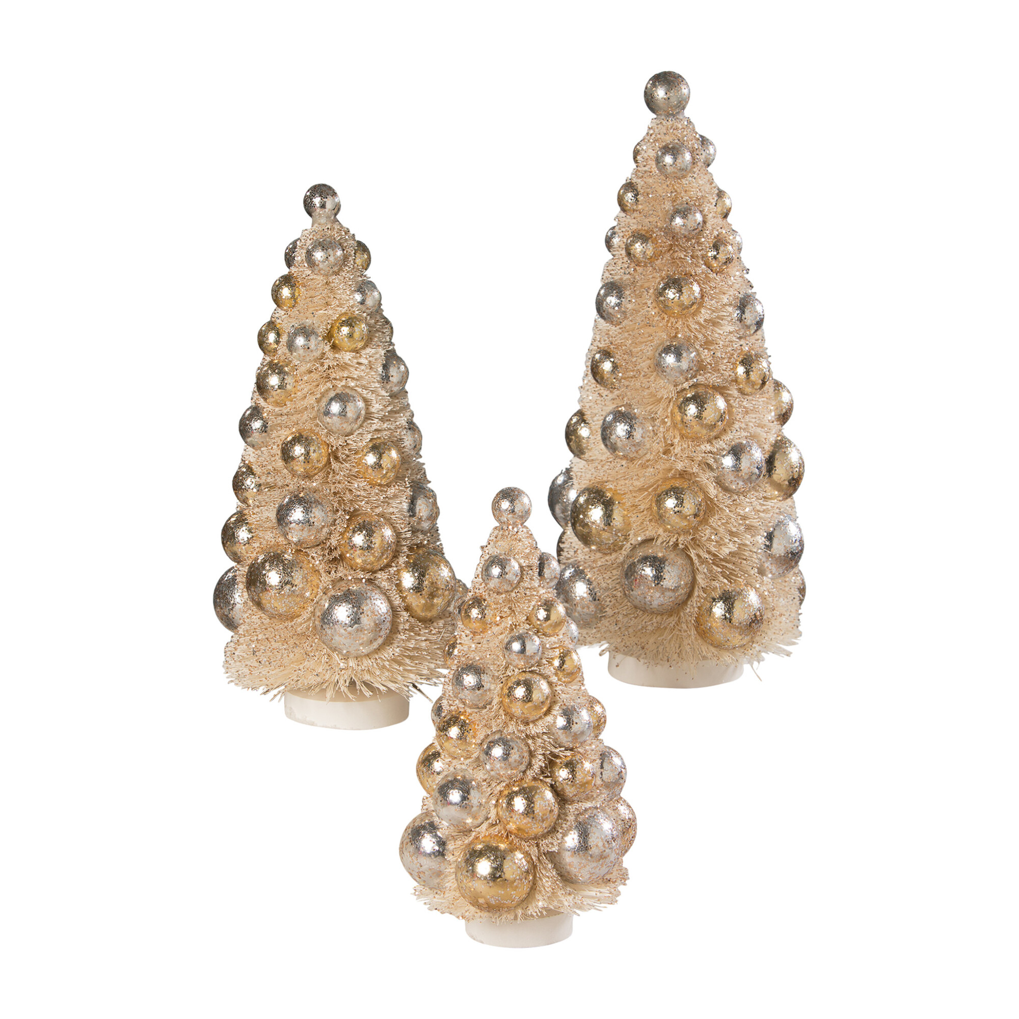 Silver & Gold Bottle Brush Trees, Set of 3 Home Seasonal Accents