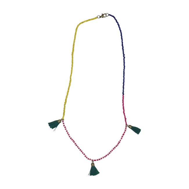 Beaded Tassel Necklace, Green