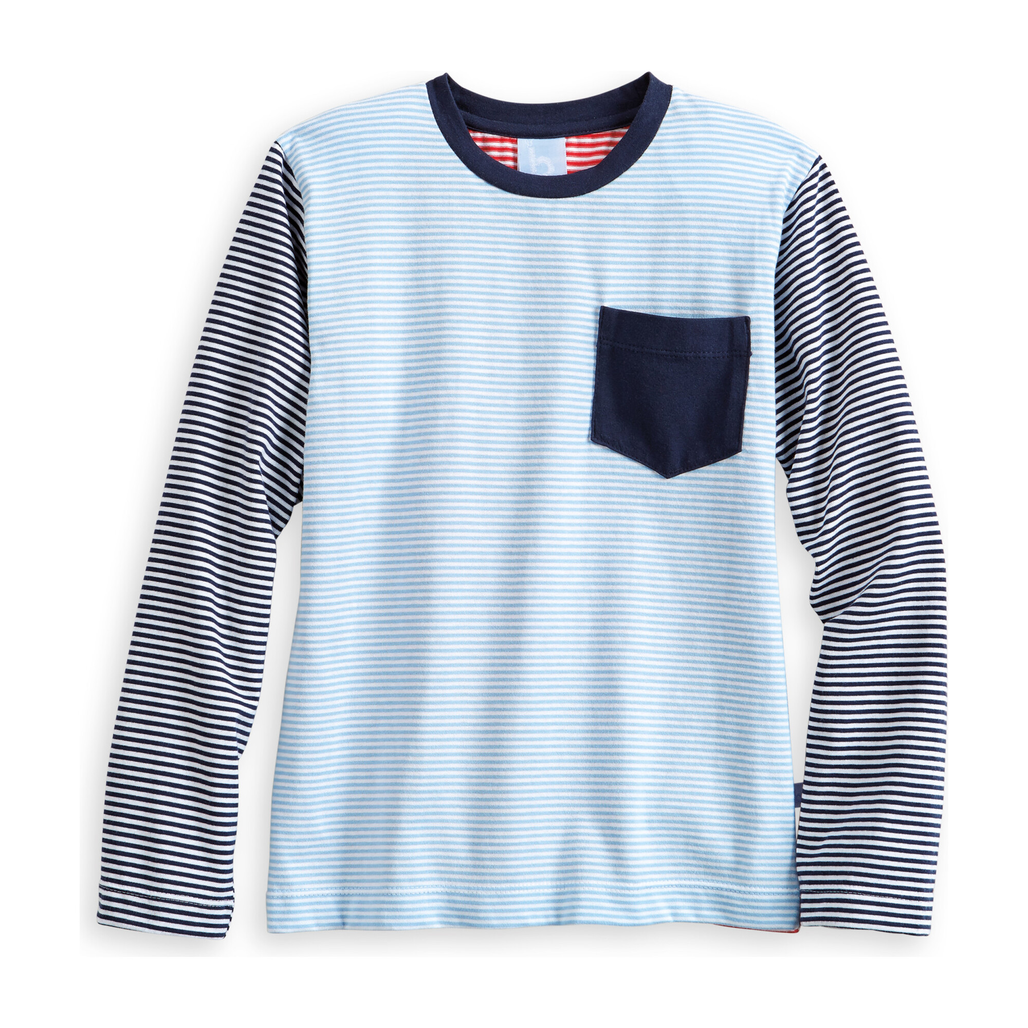 Boys Thin Striped Long Sleeve Crew Neck T-Shirt Blue and Gray