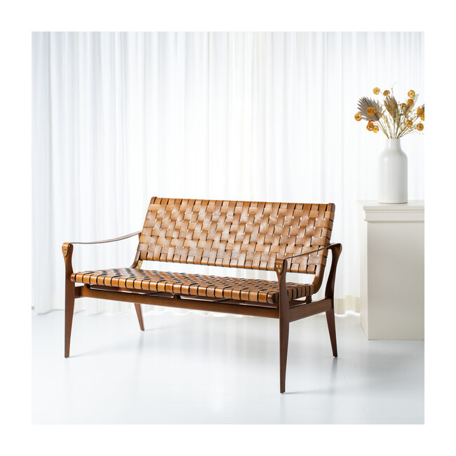 Dilan Leather Loveseat, Brown