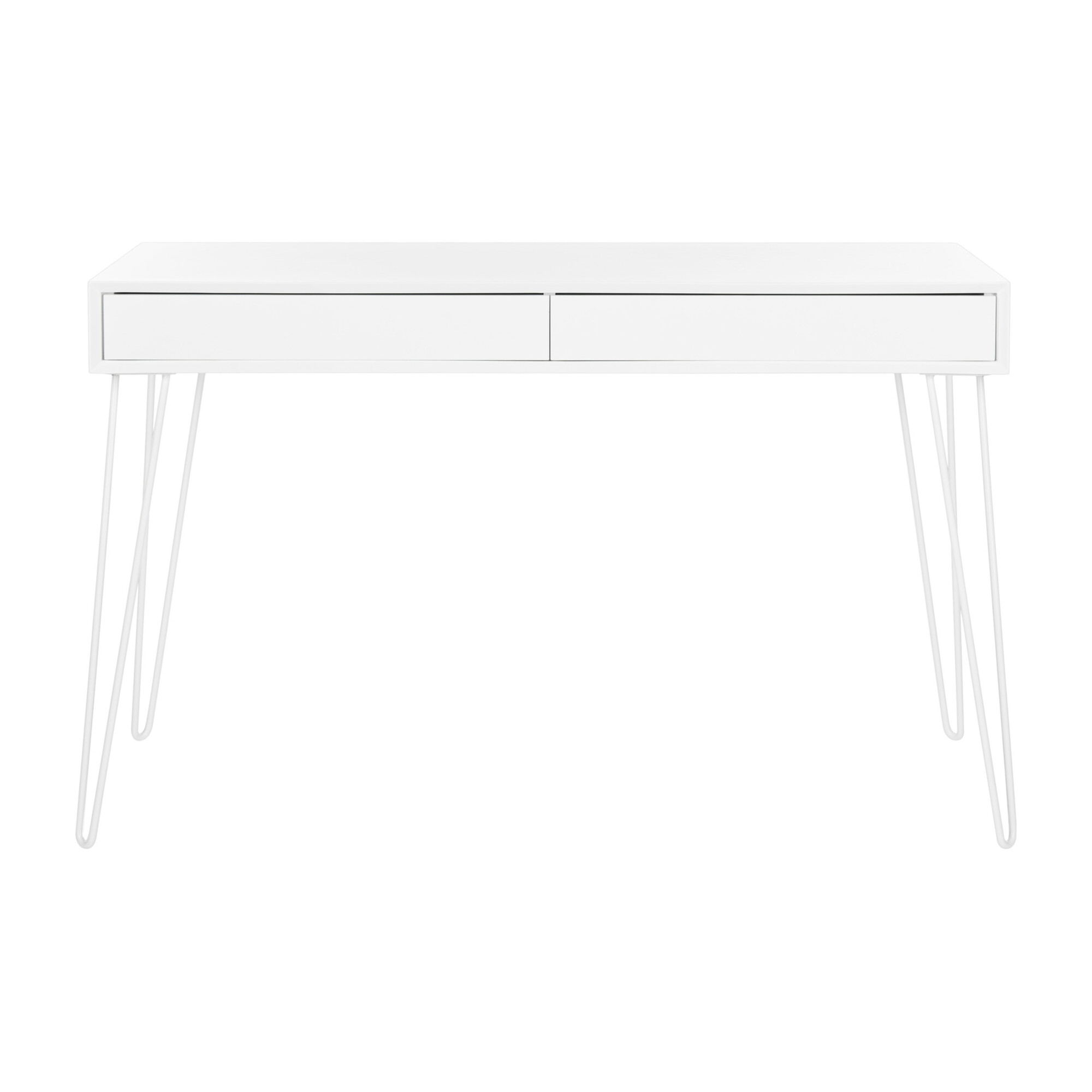 Cade Mid-Century Retro Two-Drawer Desk, White - Desks - 1