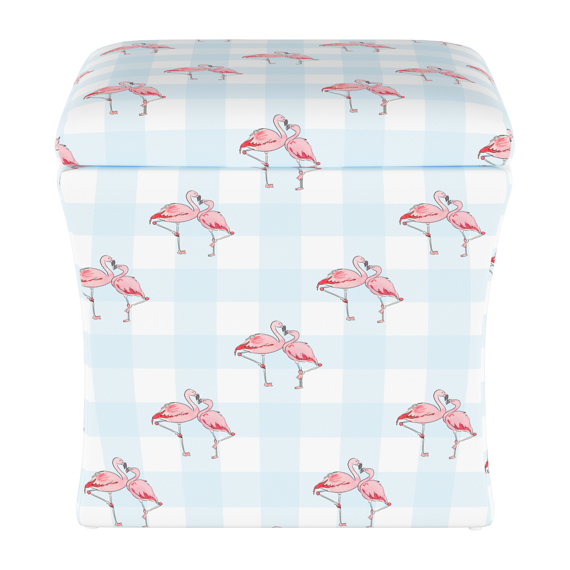 Storage Ottoman, Flamingo Gingham Blue - Home Furniture Nursery Chairs & Ottomans - Maisonette