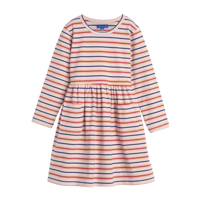 Marley Long Sleeve Jersey Dress, Dusty Rose Multi Stripe