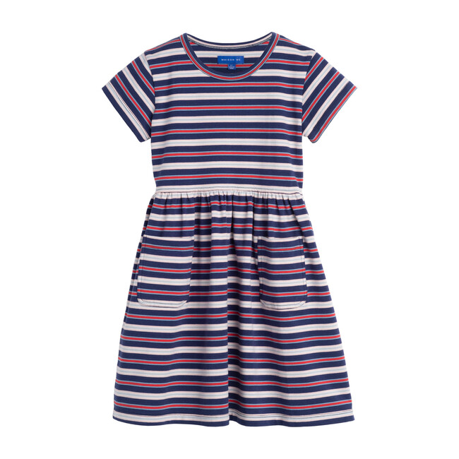 Pippa Jersey Dress, Navy Multi Stripe