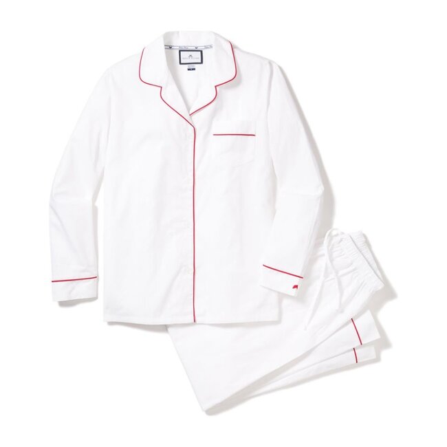 Women's Classic Twill Pajama Set, White & Red Piping - What's New Shops ...