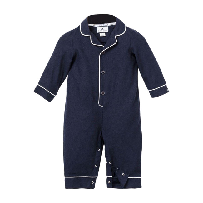 Navy Romper with White Piping