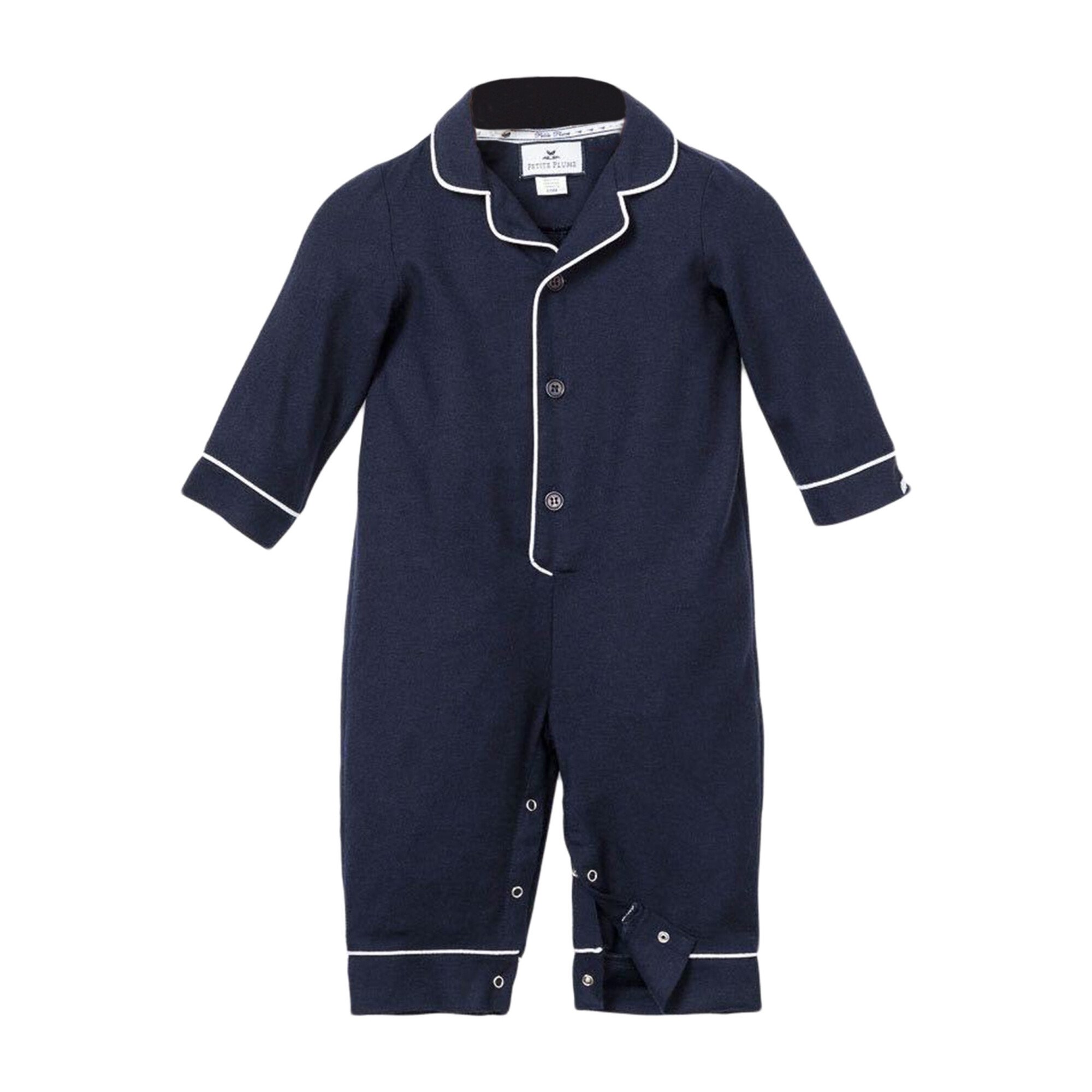 Navy Romper with White Piping