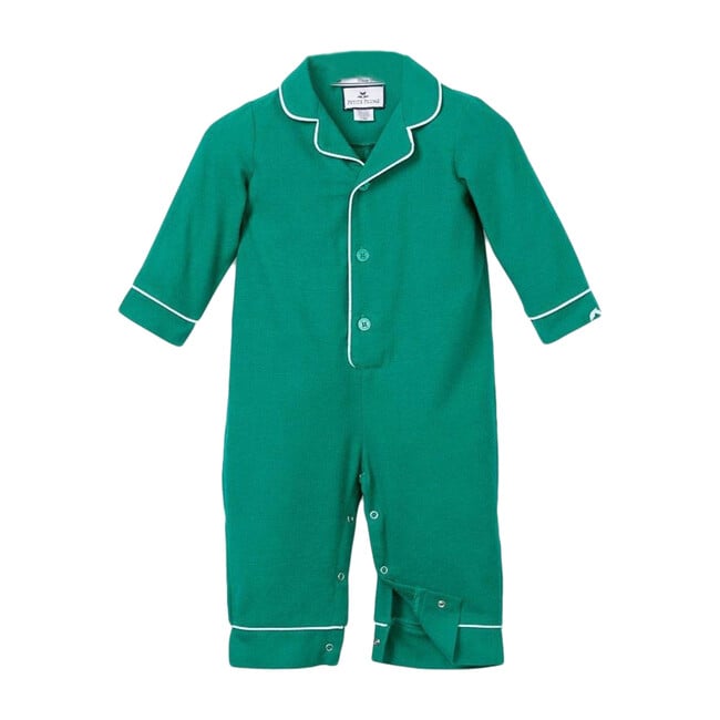 Forest Green Flannel Romper with White Piping