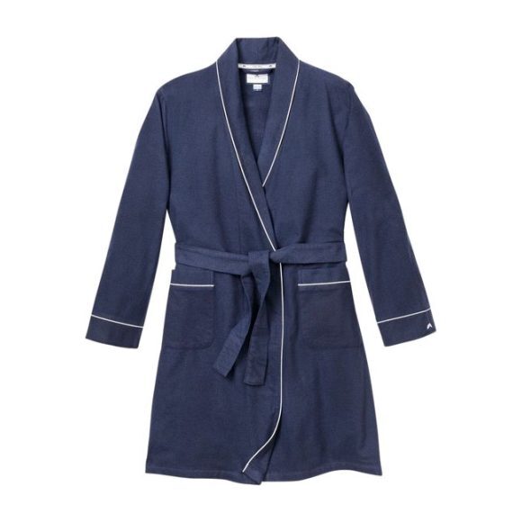 Classic Navy Flannel Robe - Petite Plume Robes & Slippers | Maisonette