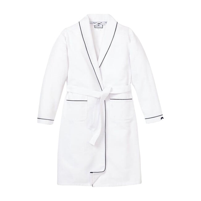 White Flannel Robe with Navy Piping