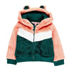 Hood with Ears Fluffy Jacket, Pink & Green - Jackets - 1 - thumbnail