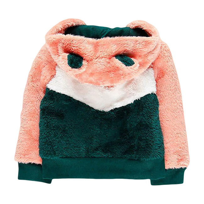 Hood with Ears Fluffy Jacket, Pink & Green - Jackets - 2