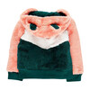 Hood with Ears Fluffy Jacket, Pink & Green - Jackets - 2