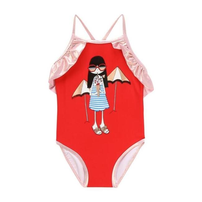 Ruffle Trim Swimsuit, Red - Baby Girl Clothing Swim - Maisonette