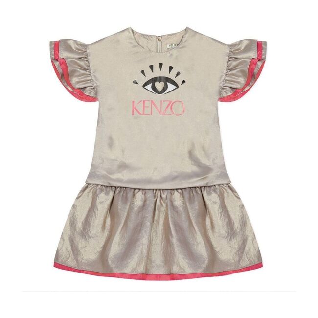 Twill Iconic Eyes Dress, Gold - Dresses - 1