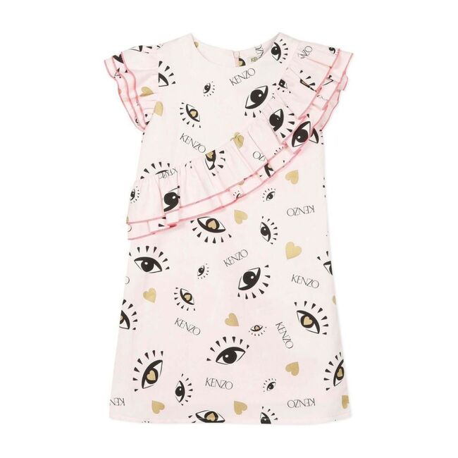 Satin Iconic Eyes Print Dress, Pink - Dresses - 1