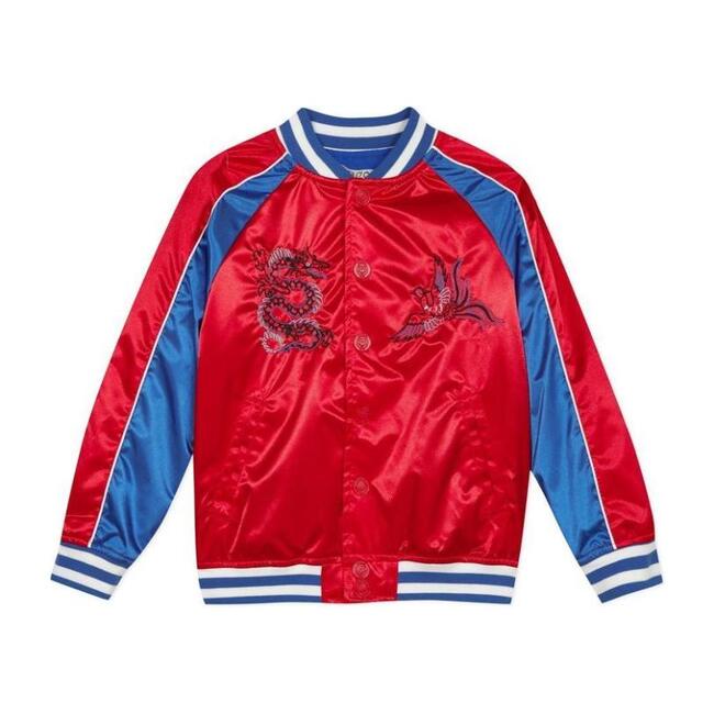 Satin Bomber Jacket, Red - Jackets - 1