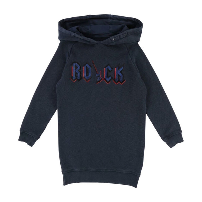 Rock Hooded Sweatshirt Dress, Navy