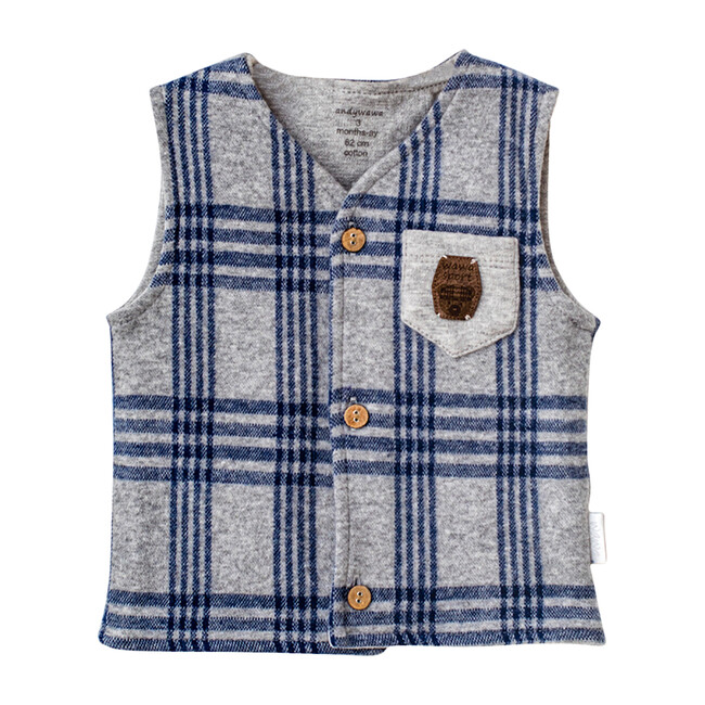 Plaid Pocket Vest, Navy
