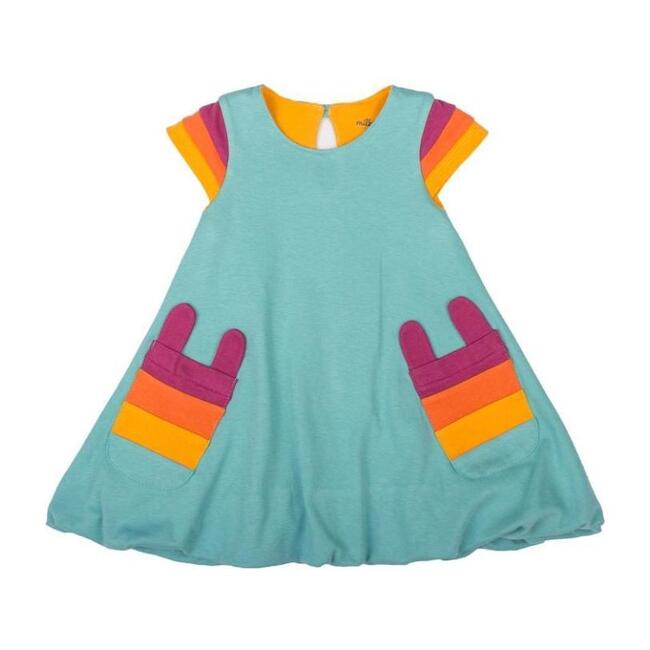 Rainbow Sleeve Bubble Dress, Teal