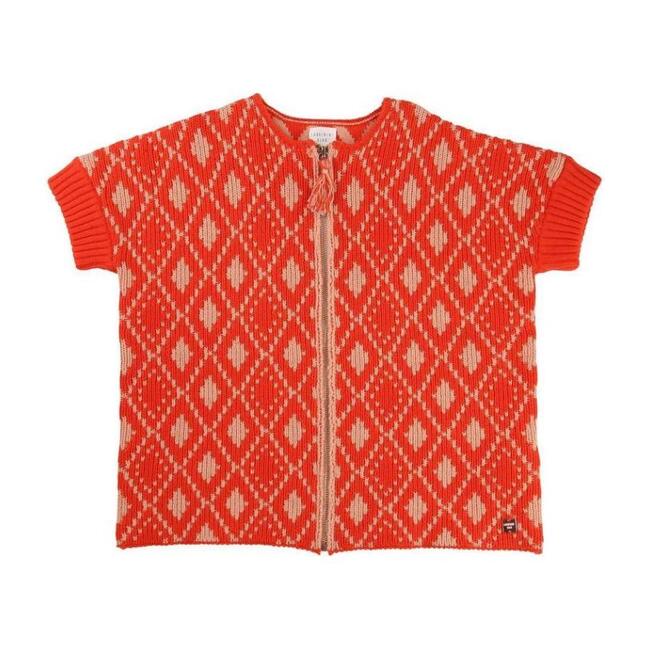 Knit Zipper Poncho, Coral - Sweaters - 1