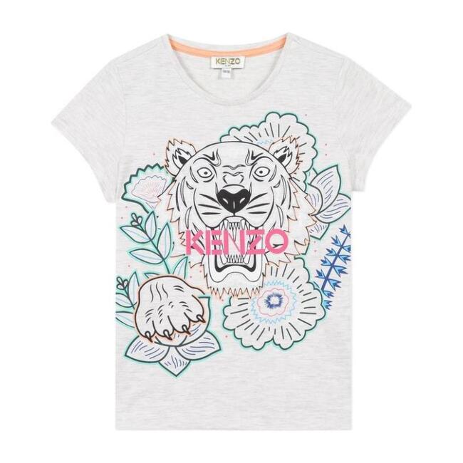 Floral Tiger T-Shirt, Light Gray - Tees - 1