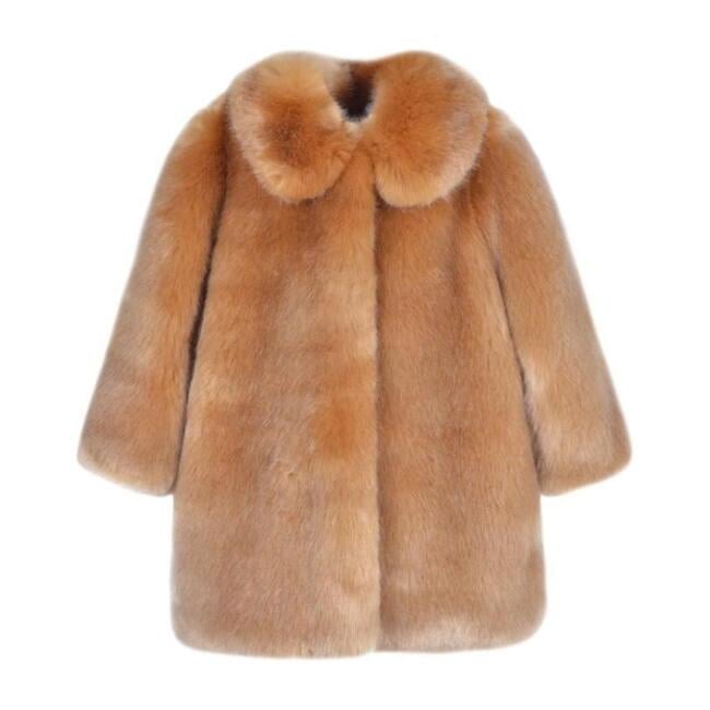 Faux Fur Coat, Brown - Jackets - 1