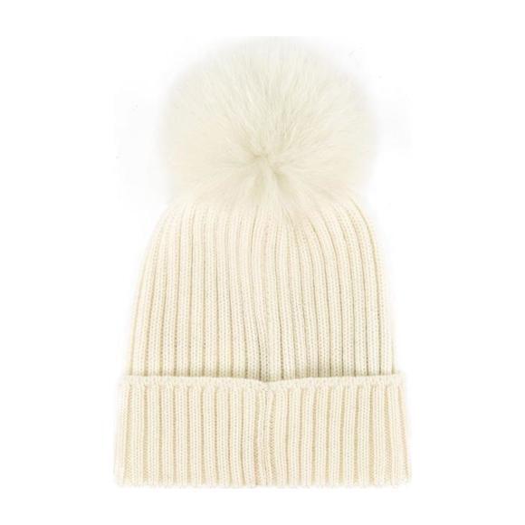 Woven Cap with Pom, White - Hats - 2