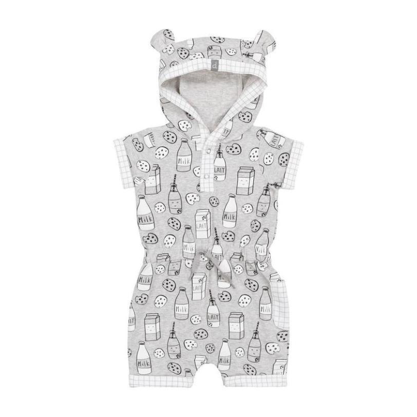 "Milky Tummy" Hooded Romper, Gray