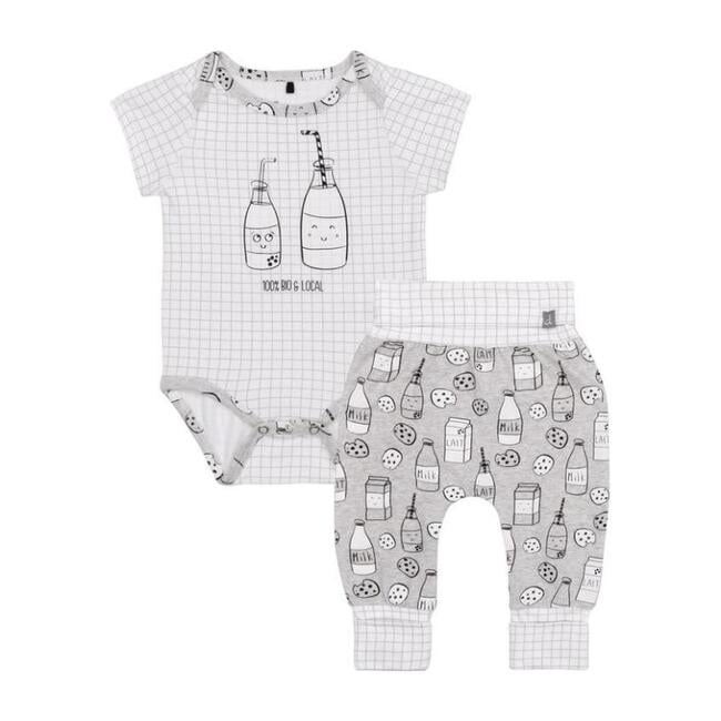 "Milky Tummy" Bodysuit & Jogger Set, Gray