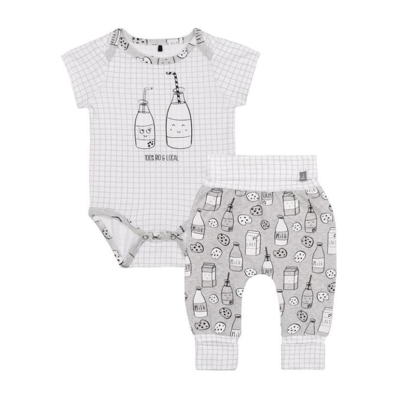 "Milky Tummy" Bodysuit & Jogger Set, Gray