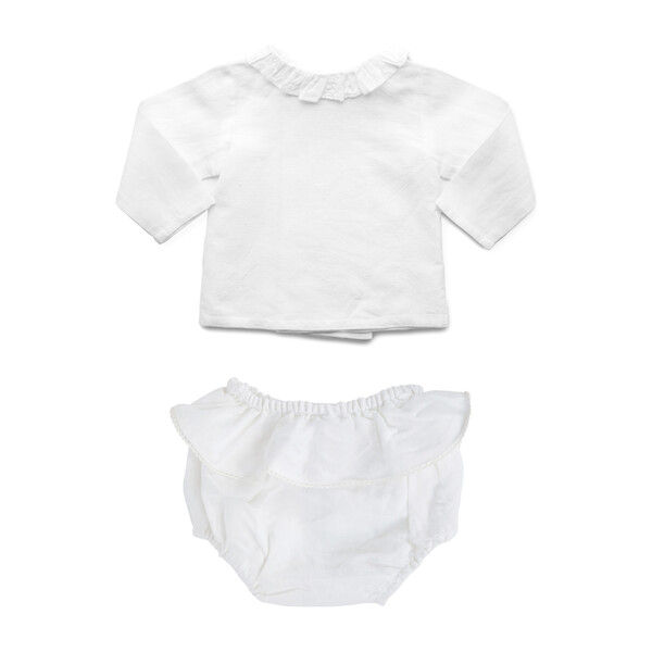 Double Button Blouse & Bloomer Gift Set, White Linen