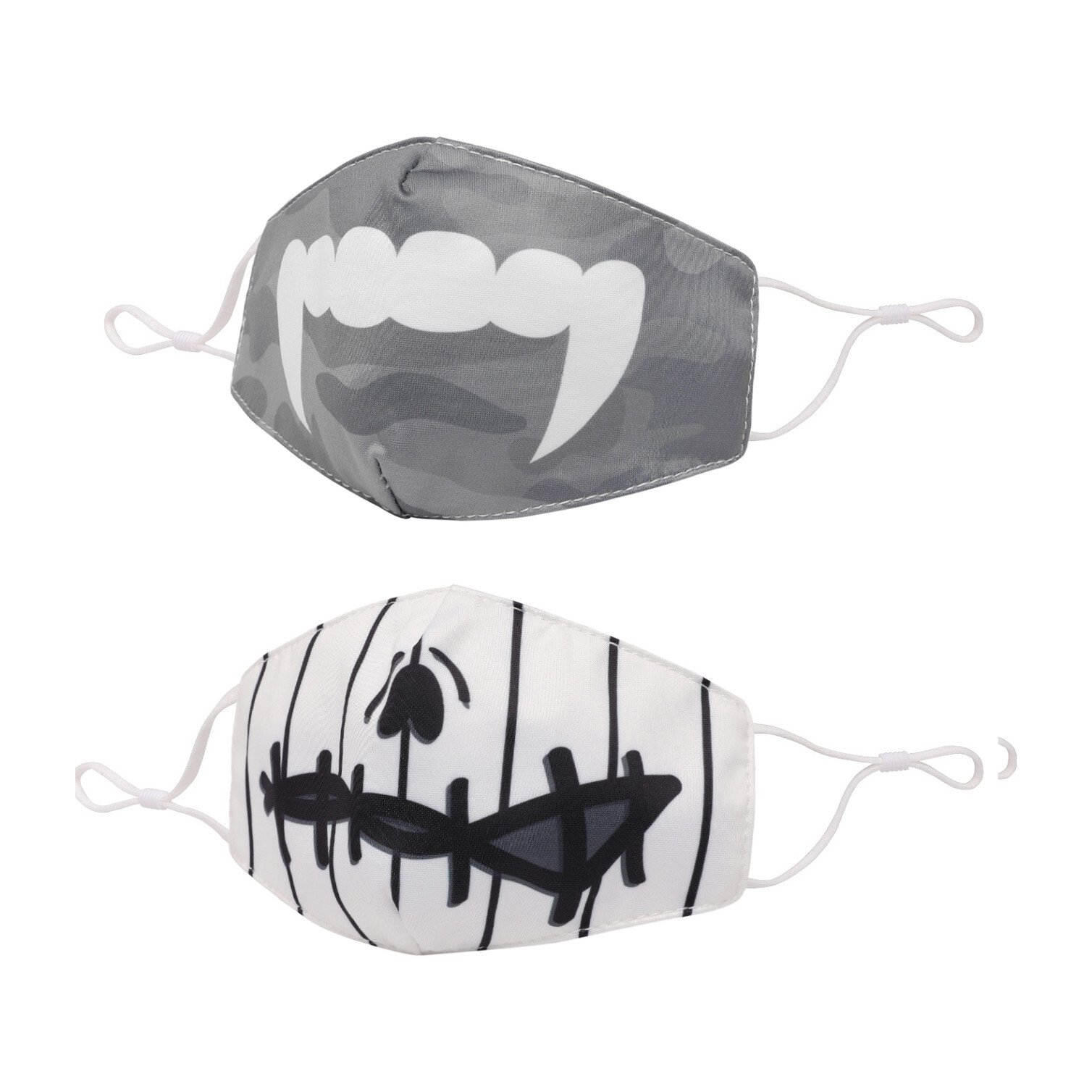 Vampire Fangs and Zombie Striped Face Mask Set