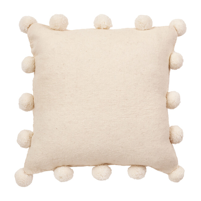Christmas Pillow, Cream Pom Poms on Cream