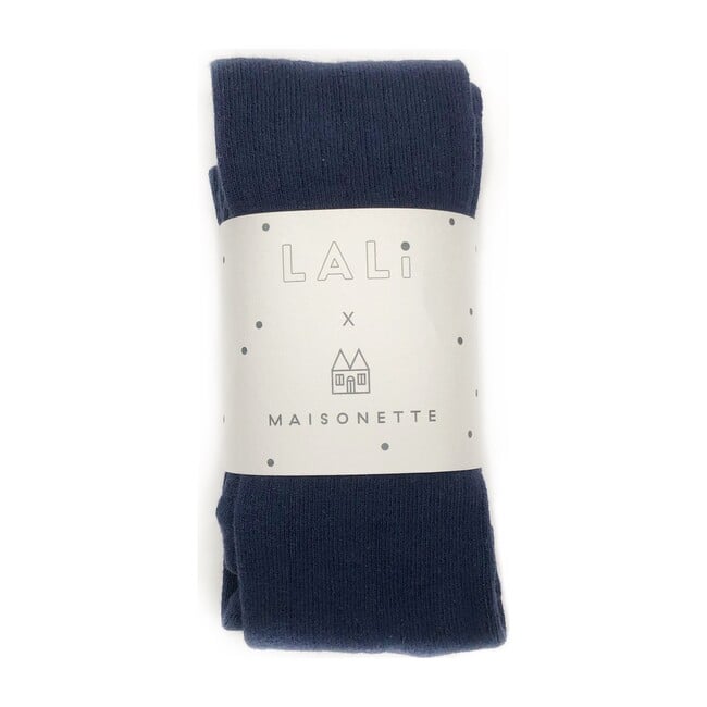 *Exclusive* Ribbed Cotton Tights, Navy Blue - Tights - 1