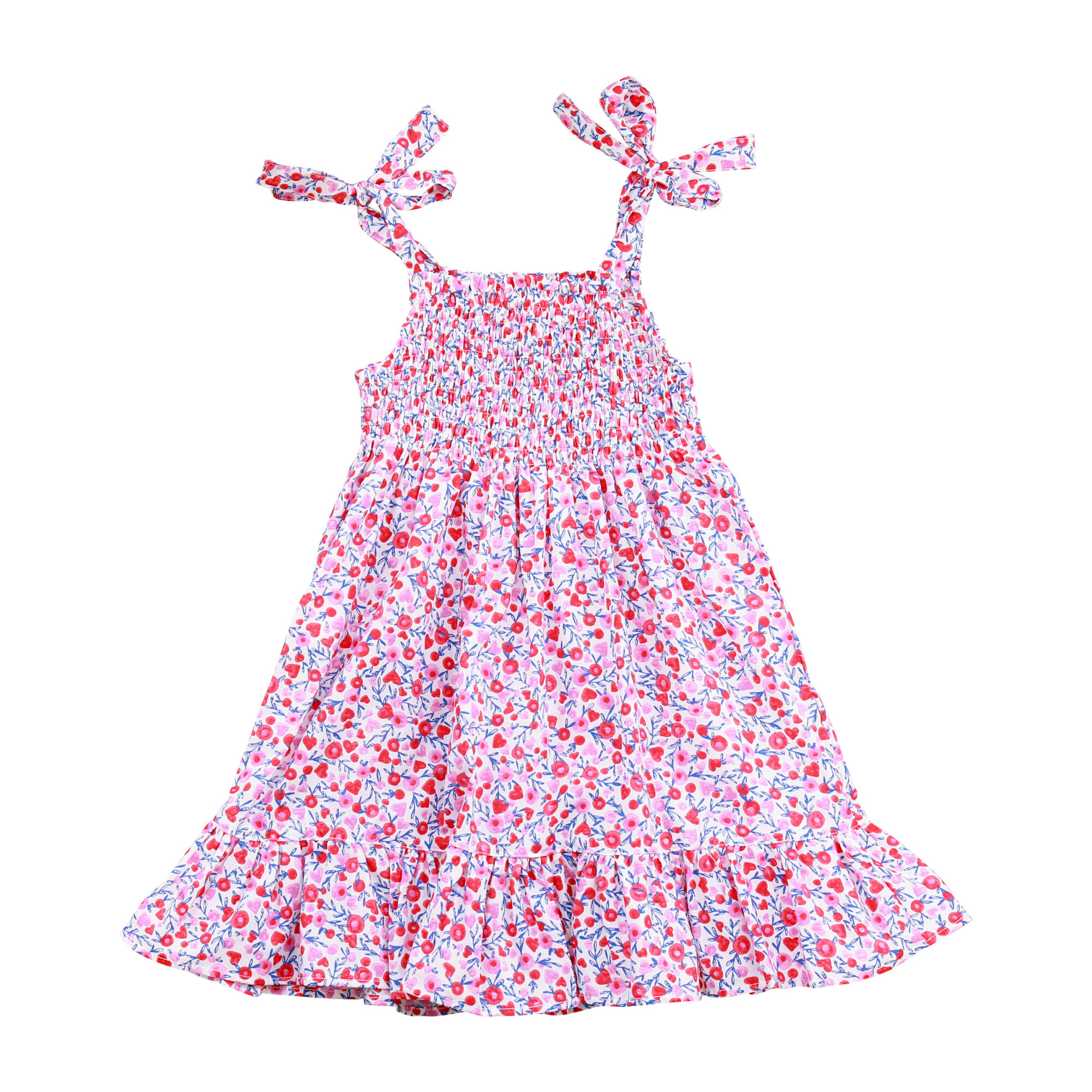 India Smocked Shoulder Tie Sundress, Multi Floral