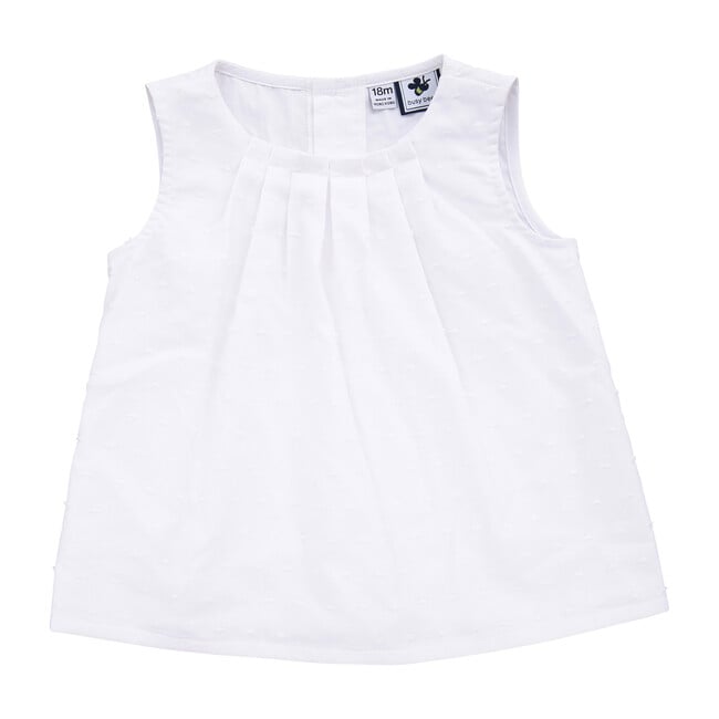 Dede Pleated Top, White Swiss Dot - Blouses - 1