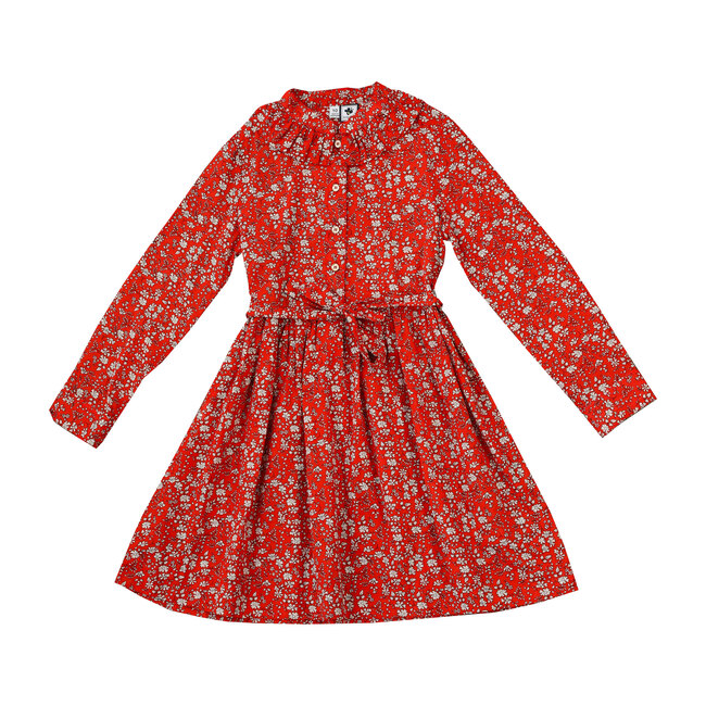 Reagan Ruffle Neck Shirt Dress, Red Floral - Busy Bees Dresses | Maisonette