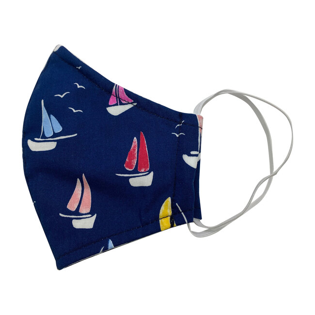 Cotton Face Mask, Navy Sailboat