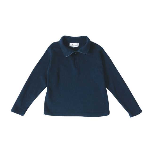 Cotton Zip Sweater, Navy
