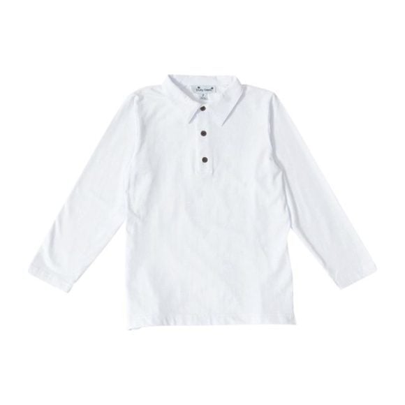Long Sleeve Polo, White Knit