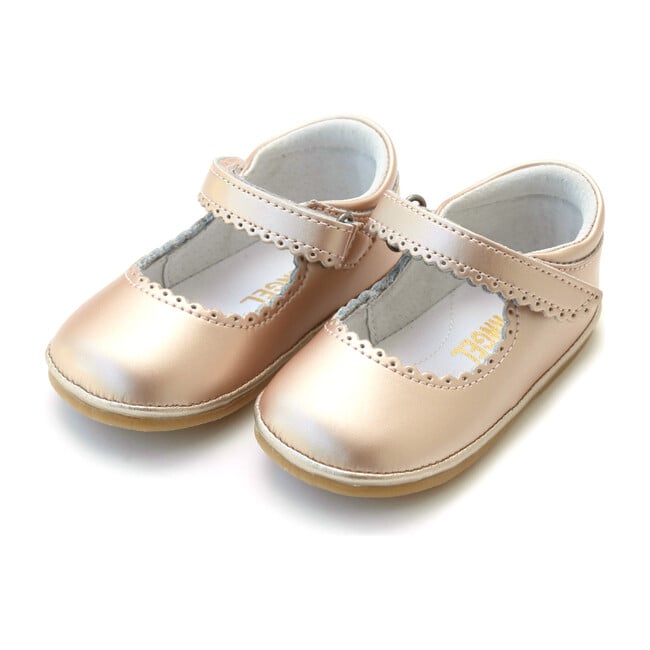 *Exclusive* Baby Cara Metallic Scalloped Leather Mary Jane, Pink Gold