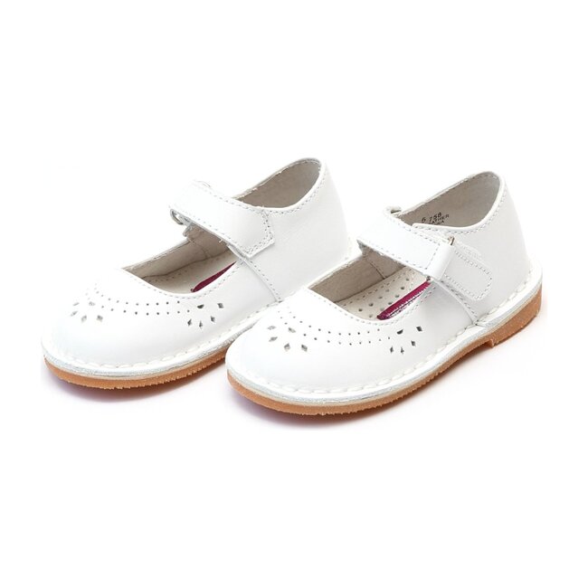 Allegra Perforated Classic Stitch Down Leather Mary Jane, White