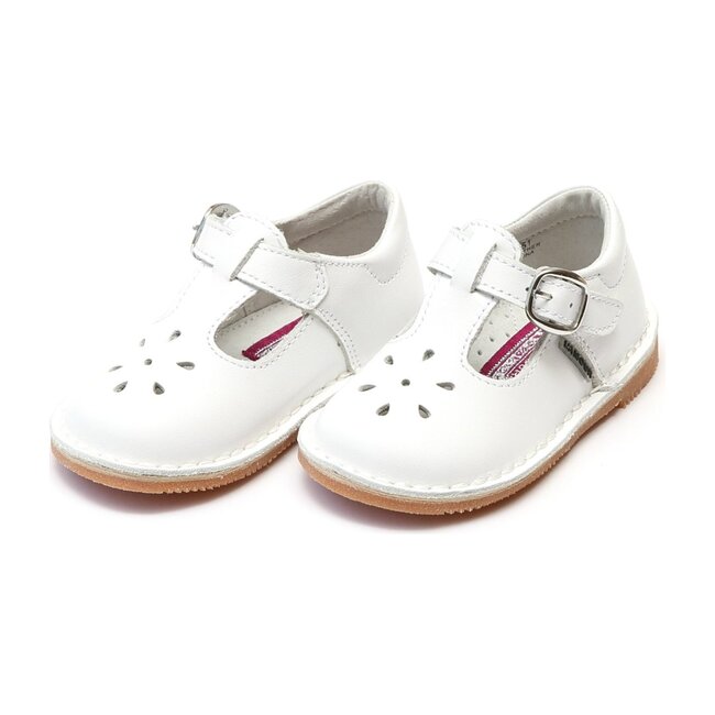Joy Stitch Down Leather T-Strap Mary Jane, White